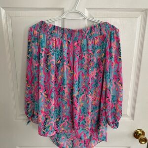NWT Lilly Pulitzer Mary Ellen long sleeve off the shoulder blouse.